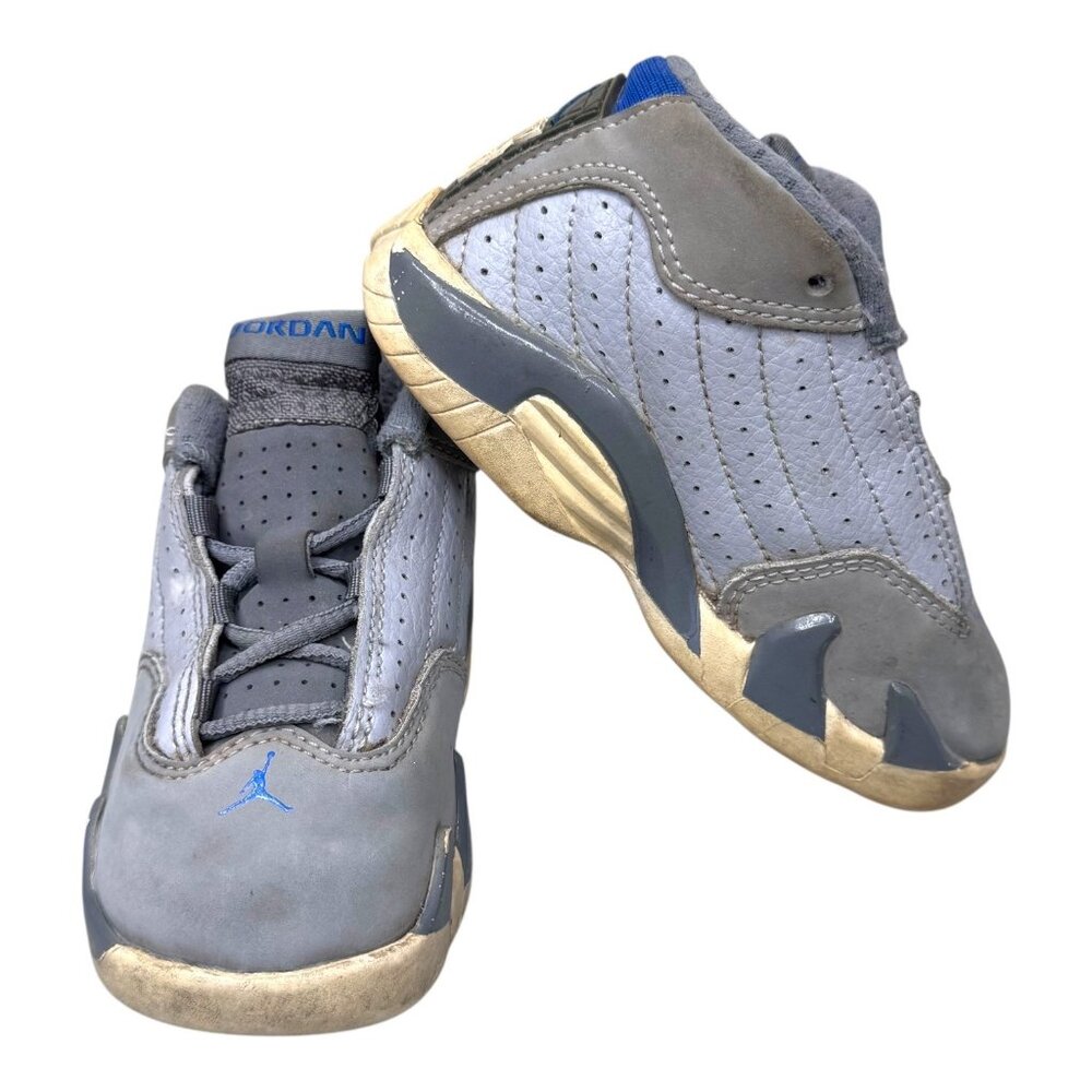 312093-004 Air Jordan Retro 14 XIV Wold Grey White Sport Blue Toddler 7C READ